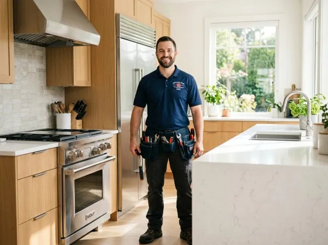 Appliance Repair Hero technician in a Brooklyn, WI kitchen after an appliance repair